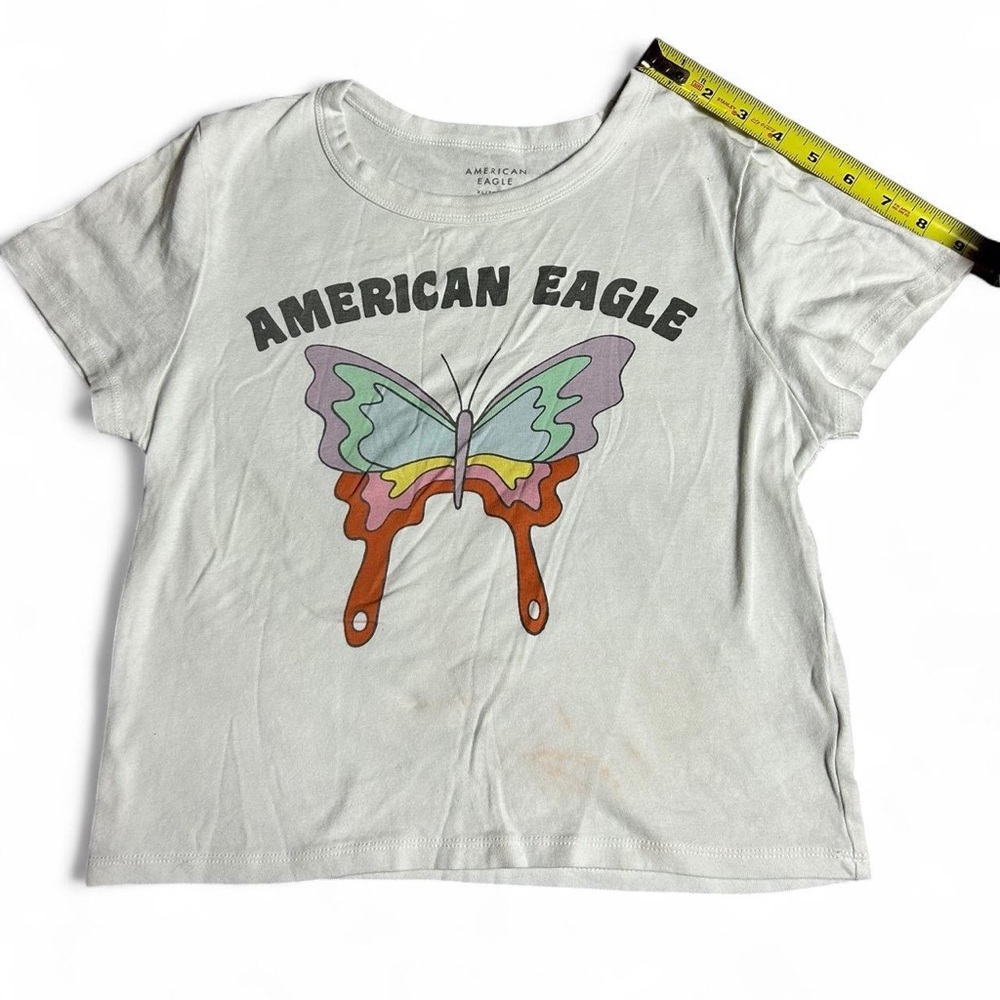 American Eagle White Graphic Tee with Butterfly Design Size XL